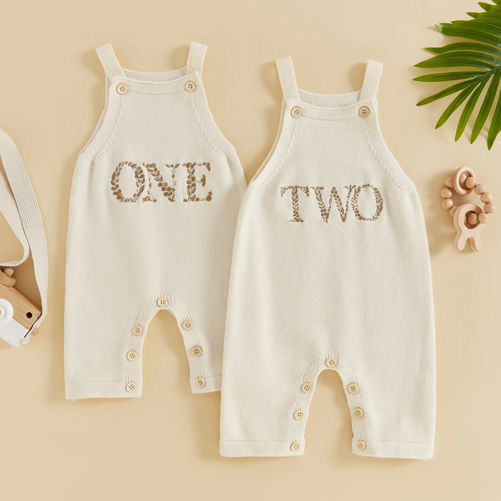 Baby Boy Girl Birthday Knitted Embroidery One Two Letter Romper Jumpsuit Cake Smash Outfit Newborn Clothes