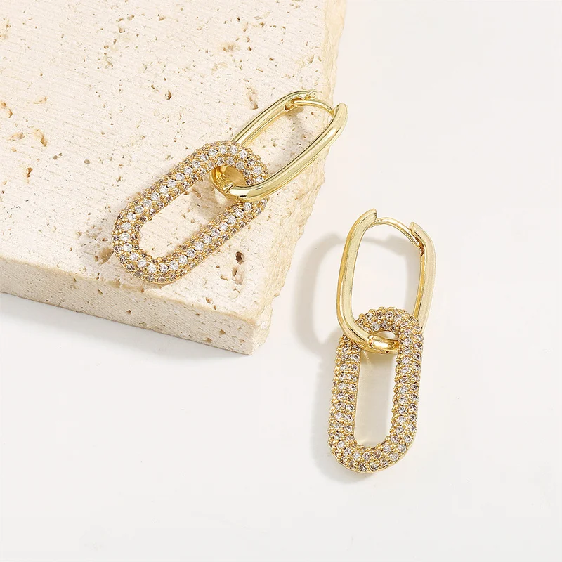 Gold Color Geometric Oval Rectangle Hoop Earrings For Women Zircon Wedding Jewelry Elegant Female Dangle Earings e1260