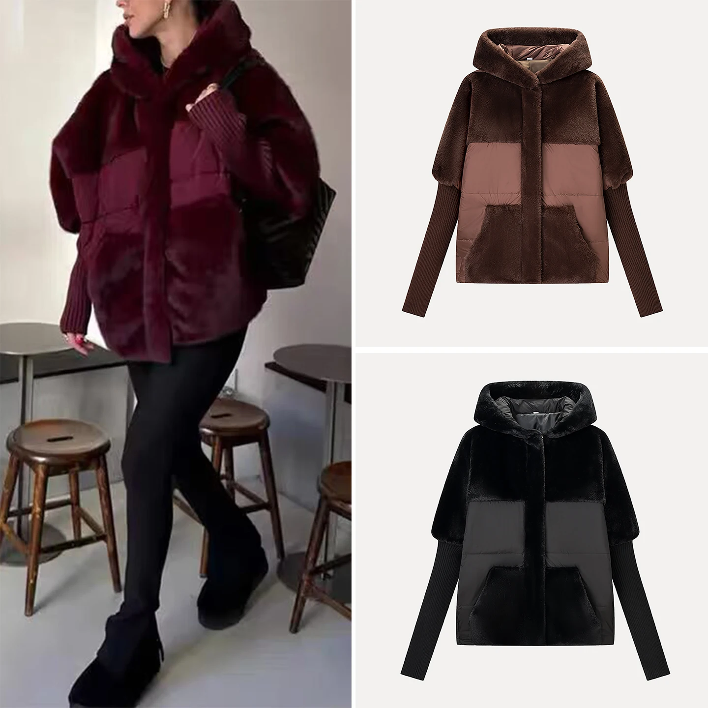 

Зимнее новое женское пальто Faion Personali Match Daily Plu Splicing Jaet, версия-стойка, длинная застежка-молния