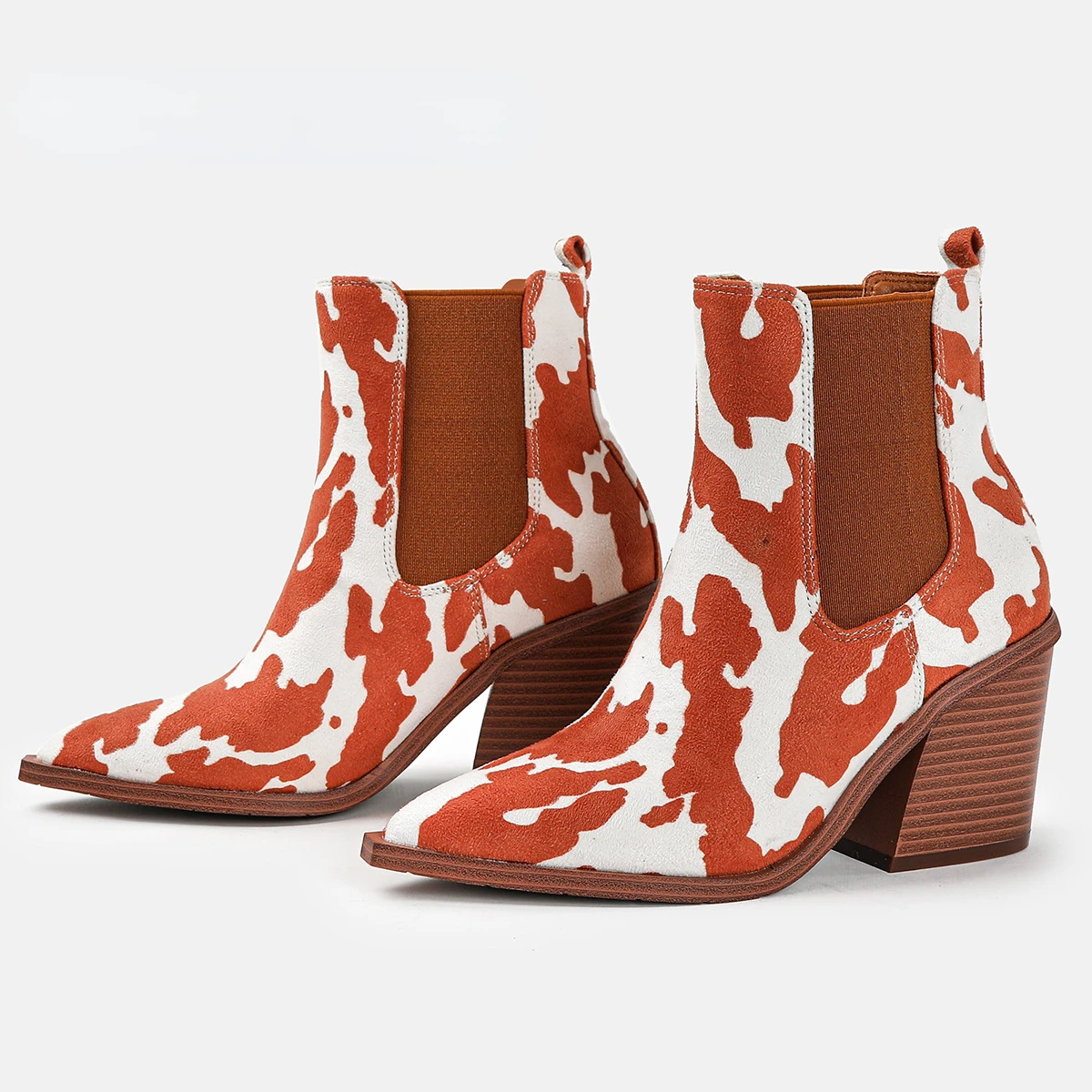 

Autumn Winter Casual Western Cowboy Ankle Boots for Women Elastic Slip on Square Heels Short Cowgirl Booties Shoes Women Boots