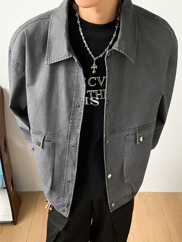 

Fall New Men's Workwear Jaet Loose American Retro Versatile Detroit Old Money Sle Collared Coat Large Size Outdoor Cotton