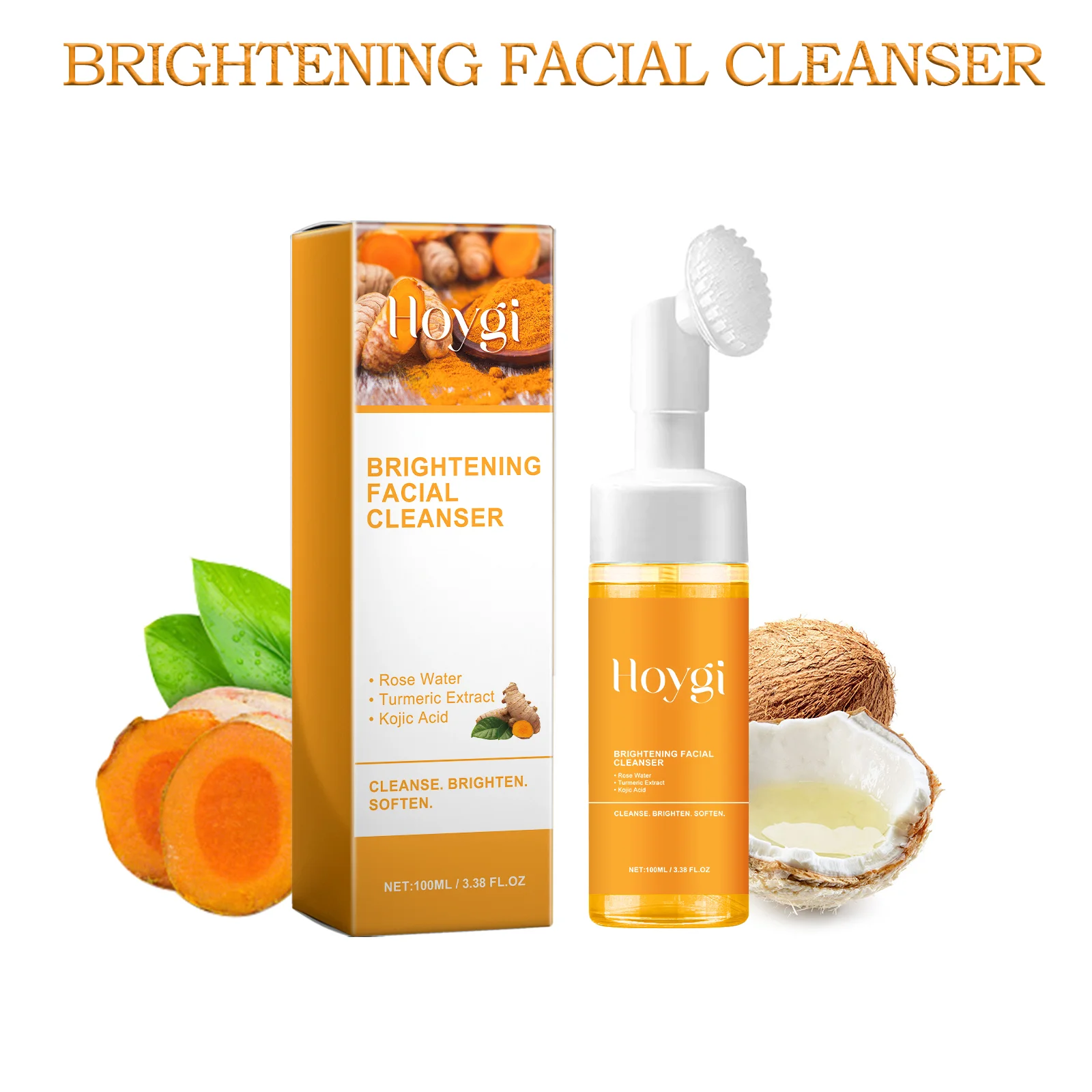 HOYGI Kurkuma-Kojisäure-Reinigungsschaum Tiefenreinigung Anti-Akne Ölkontrolle Narbenentfernung Mitesser-Entferner Aufhellender Gesichtswaschgel