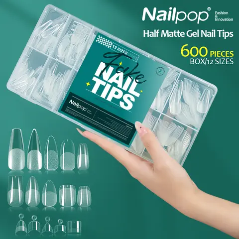 NAILPOP Soft GEL เล็บเคล็ดลับ 600PCS Pre-Buff ฝาครอบโลงศพอัลมอนด์รูปไข่เล็บเคล็ดลับ Half Matte GEL X เล็บปลอม