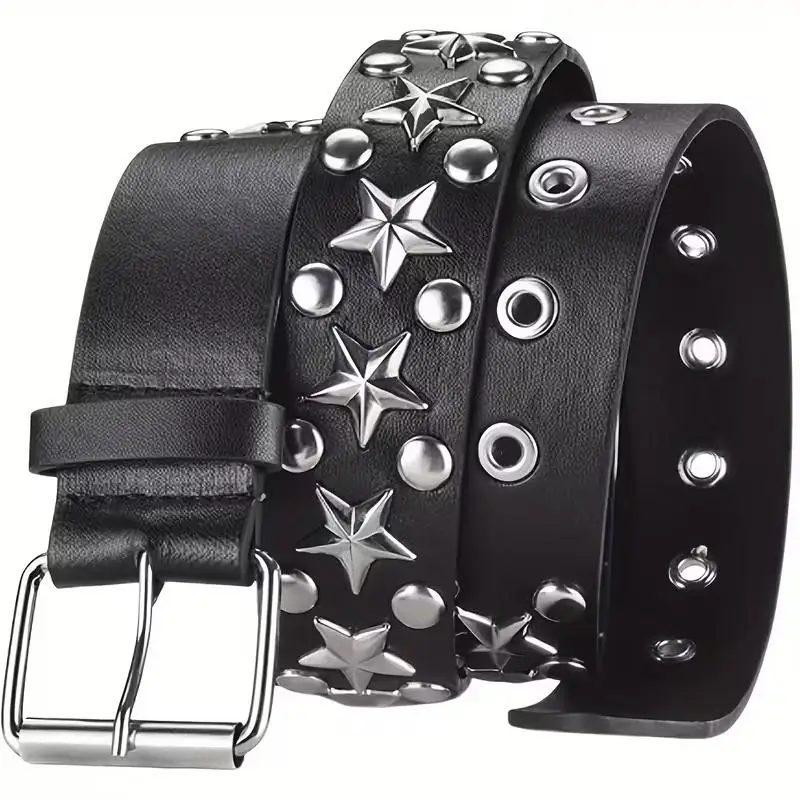Punk Style Studded Belt Women Y2K Belt Metal Punk Rock Style Rivet Faux Leather Belts With Cross Rivet For Jeans Pants