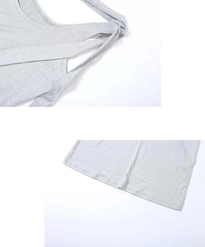 Grey Large U-Neck Pure Cotton Dress For Women, Casual And Comfortable, With Irregular Waistband And Slimming Long Skirt