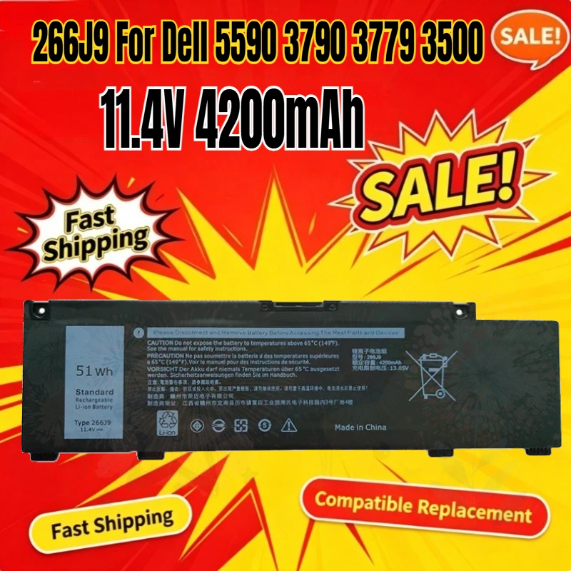 SWZY 266J9 Laptop Battery For Dell 5590 3790 3779 3500 3590 5500 P89F inspiron 14serise 15seirse 11.4V 4200mAh