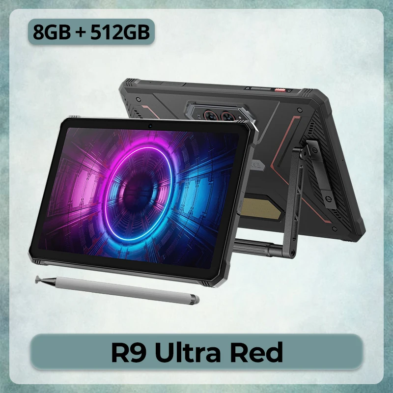 HOTWAV R9 Ultra 11'' FHD+ 2K Display Robuuste Tablet 20080mAh Grote Batterij 20W Snelladen Android 15 Tablet 8GB RAM 512GB ROM Super Campinglamp 5G Octa-core Tablet PC Met Stylus Pen, Flexibele