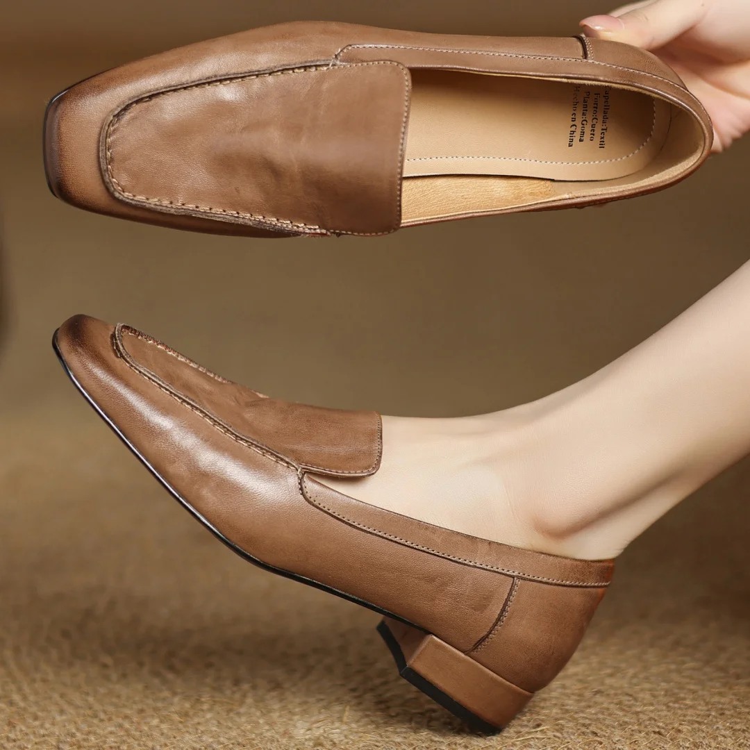 

Женские лоферы без шнуровки из коровьей кожи с квадратным носком, высококачественные мягкие удобные повседневные женские повседневные мокасины для женщин