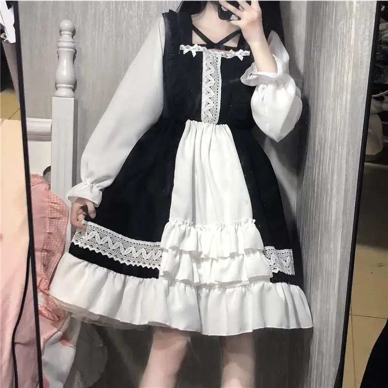 

Kawaii Maid Lolita Cosplay Costume Women Sweetheart Long Sleeve Dress Halloween Party Waitress Role Play Animation Show New