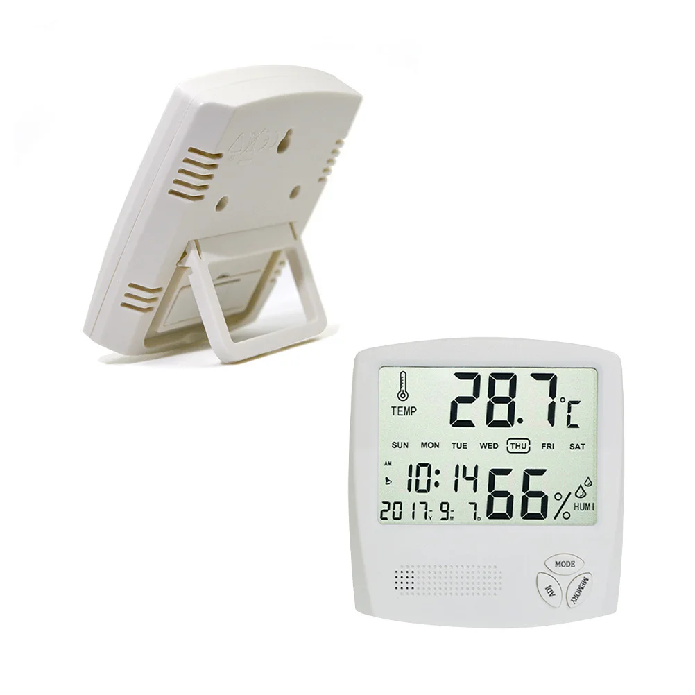

Digital Hygrometer Thermometer Temperature Humidity Meter With Clock Barometer White For Home Bathroom Bedroom Office