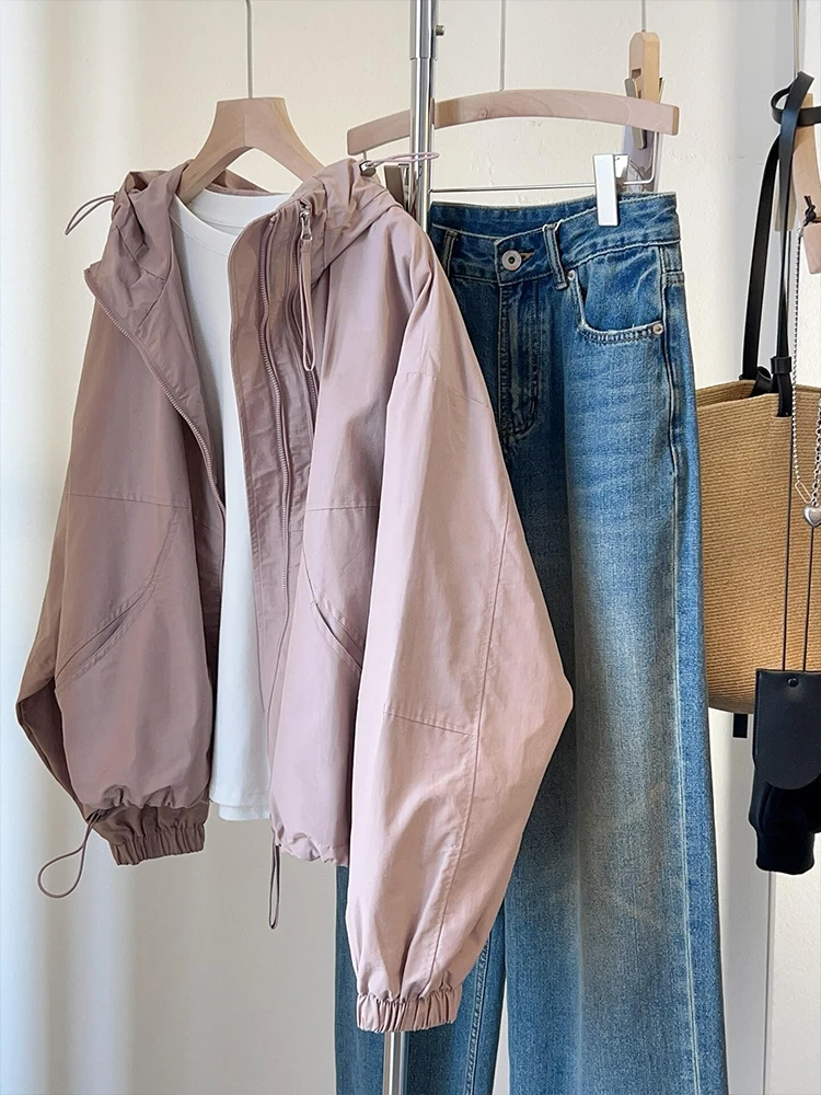 

Thickened Cotton Jacket Women's Pink Hooded Zipper Casual Outerwear Winter 2026 Korean Style Loose Fit Long Sleeve Coat
