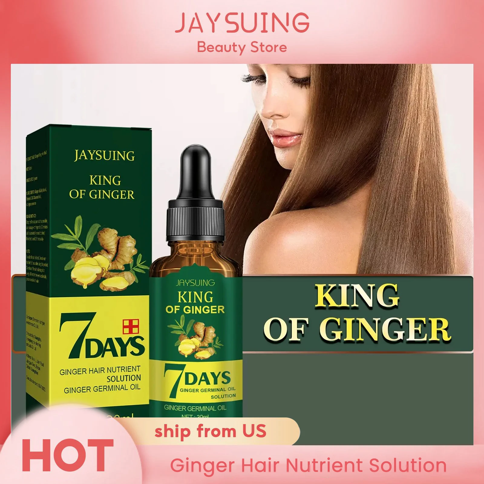 Jaysuing 7days Ginger Hair Treatment Nutrient Solution Moisturizing Repair Hair Growth Liquid Smoothing Ginseng Germinal Oil