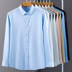 6XL 2026 Luxury Men's Dress shirt without ironing ice silk summer long-sleeved Office Wear Oversize wrinkle-proof elegant shirts