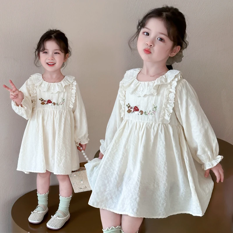 

Baby Girls Dress Kids Long Sleeves Dresses Princess Spring Autumn A-Line Dress Baby Girls Petal Collar Dresses Child Ages 2-9Y