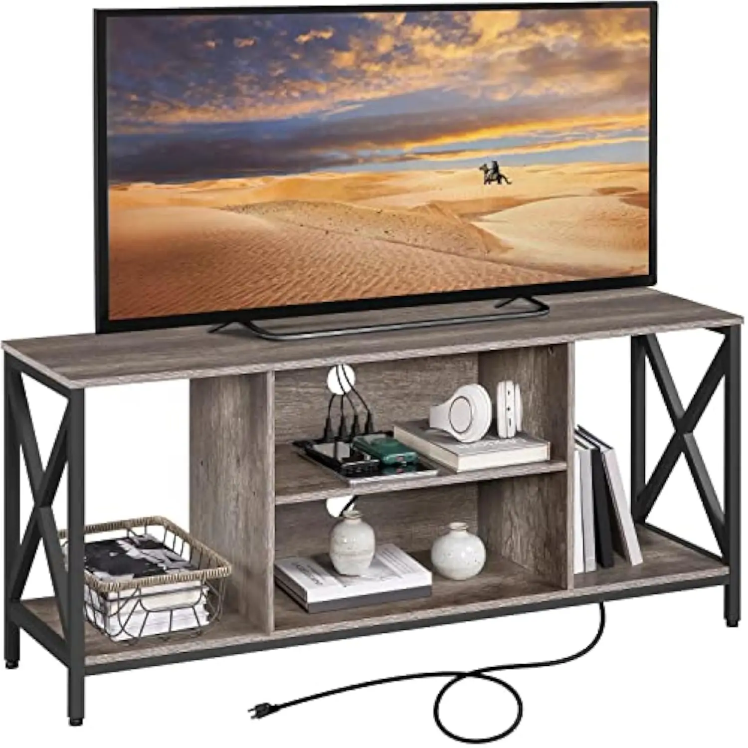 

TV Stand for 65 Inch TV, Media Entertainment Center with Power Outlet for Living Room, Industrial TV Console with Side Shelves