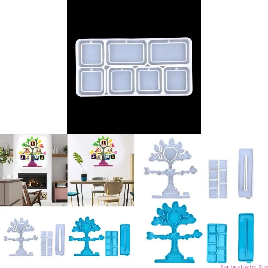 E1PE DIY Photo Frame Tree Pendant Epoxy Resin Mold Desktop Decorations Silicone Mould