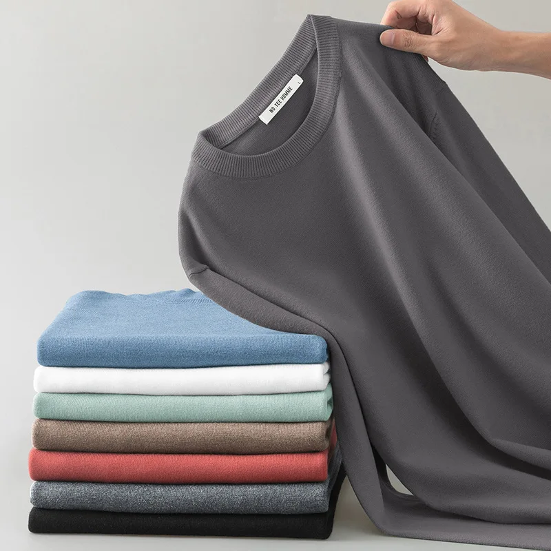 

Мужской круглый вязаный свитер Ne Long Sve, теплый базовый слой, повседневная внутренняя одежда, удобный дышащий однотонный цвет