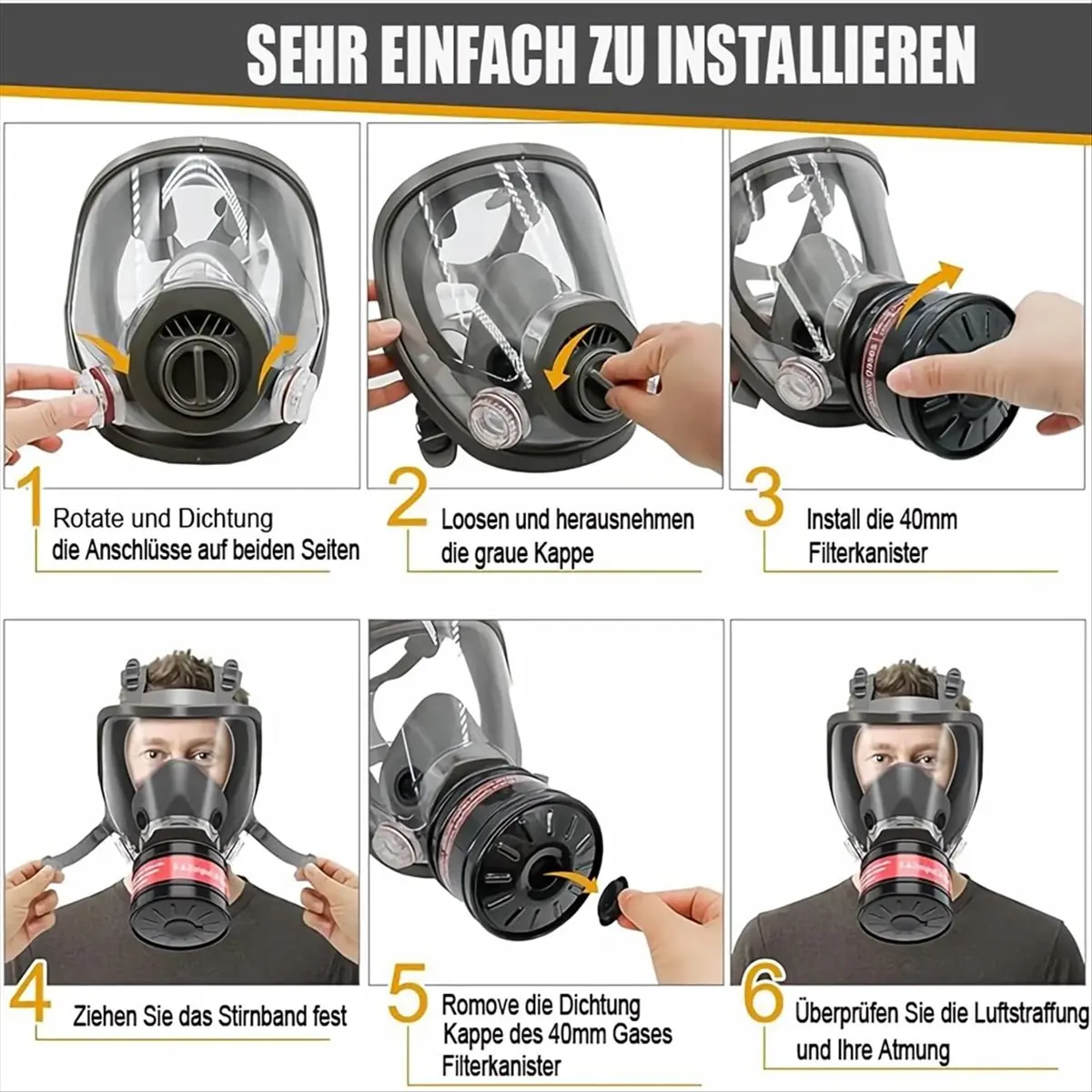 AB06 Gas Masks Survival Nuclear and Chemical, Gas Mask with 40mm Activated Carbon Filter, Full Face Respirator Mask