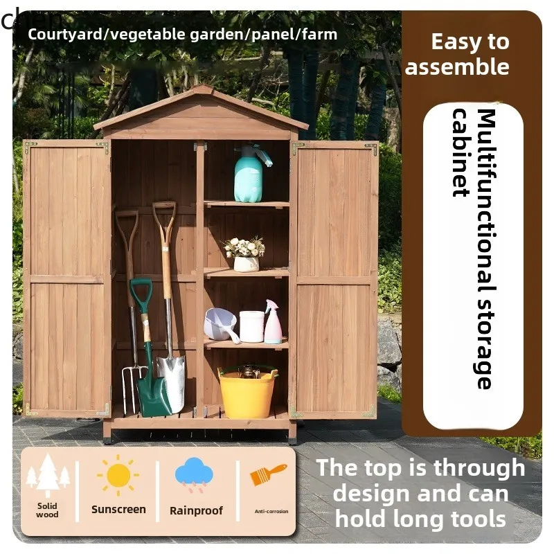 ZML Outdoor Storage Solid Wood Cabinet Villa Garden Tool Box Open Air Sunscreen Waterproof Storage Tool Cabinet