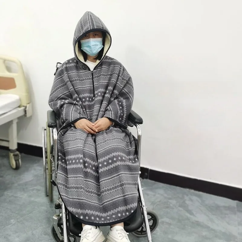 Elderly Wheelchair Warm Shawl Outdoor Cloak Windproof Warm Blanket Autumn Winter Plush Knee Protector Warm Windproof Cover