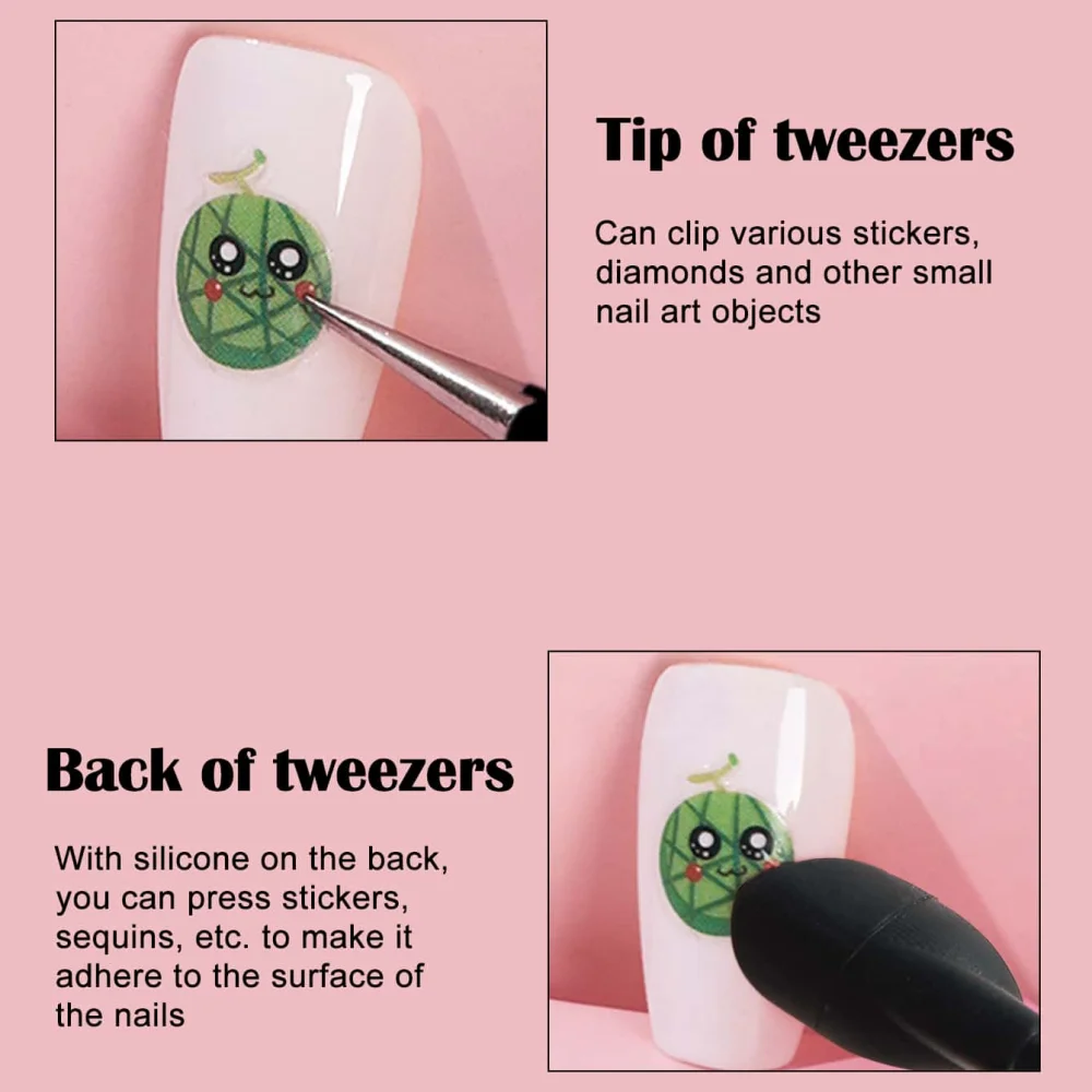 1個 ブラック精密ネイルアートピンセット - ラインストーン、デカール、ネイルデコレーション用ステンレススチールストレートチップツール