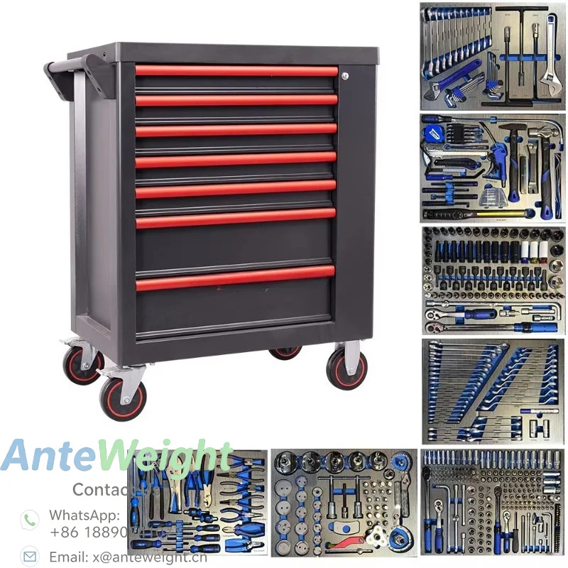 Auto Repair 7 Drawer Tool Cabinet 526 Tool Kits Factory Wholesale Steel Tool Cart WithTool Set Mechanics Lockable Garage Trolley