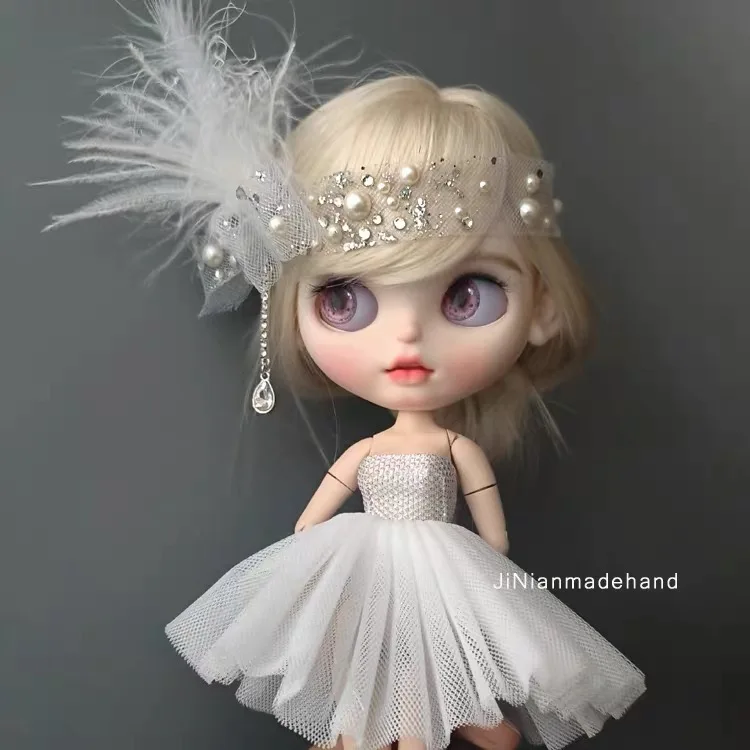 

ICY Blyth Doll Headwear Accessories Luxury Pearls Feathers & Diamonds Hairband For 19 Joints OB24 Blyth Doll Dress Up Headdress