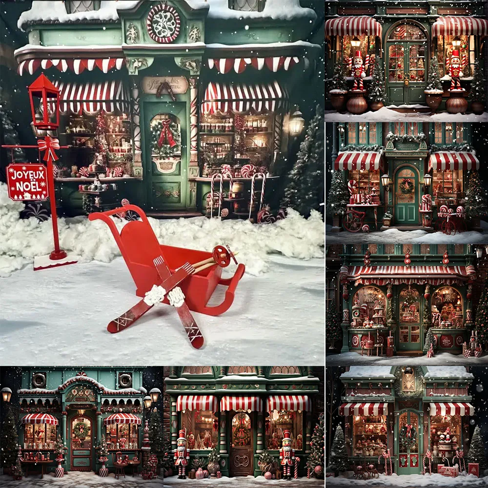 Christmas Candy Store Photography Backdrop Kids Portrait Props Adult Children Xmas Snow Toy House Background Studio Banner