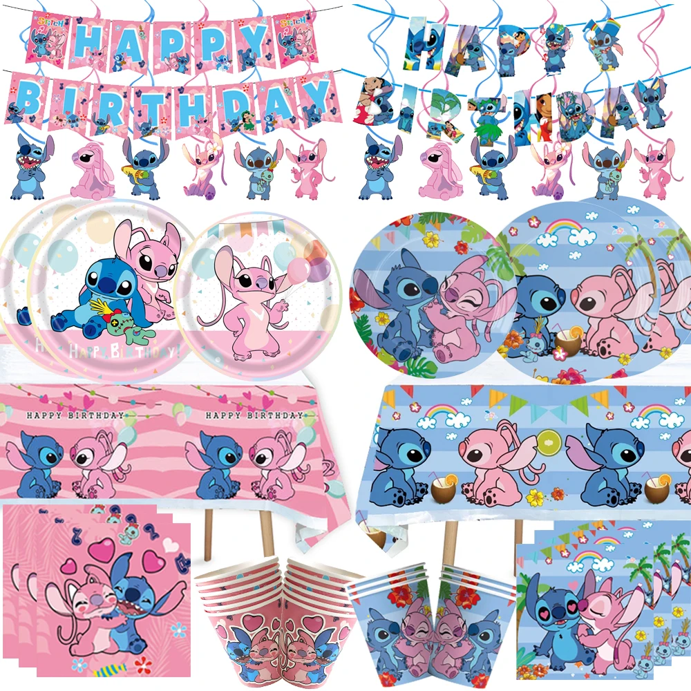 Lilo Stitch&Angel Birthday Party Decoration Cup Plate Napkin Banner for Boys and Girls Baby Shower Birthday Party Supplies