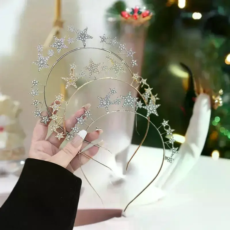 European And American Style Party Rhinestone Pearl Five-Pointed Star Headband Exaggerated And Unique Festival Celebration