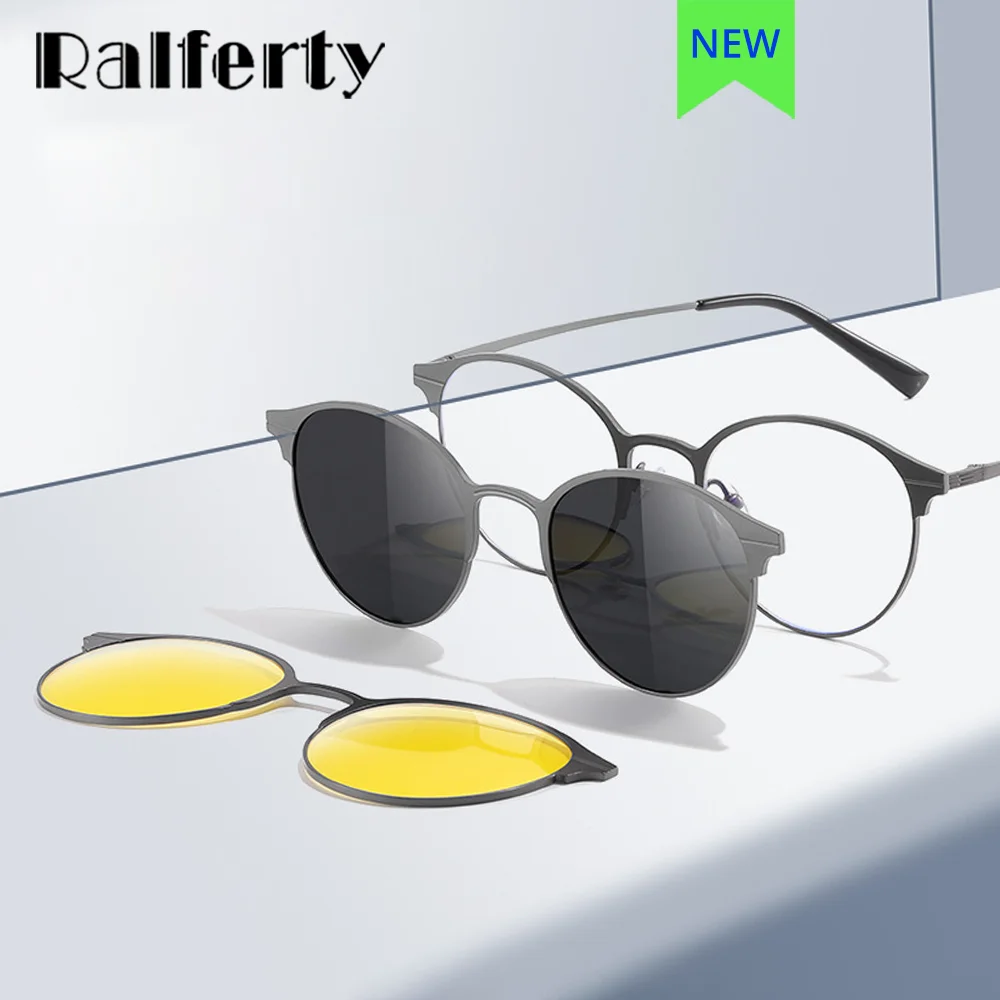 

Ralferty 2 Clips On Sunglasses Women Men Polarized Round Eyepiece Magnet Eyeglass Night Vision Driver Goggles Optic Prescription