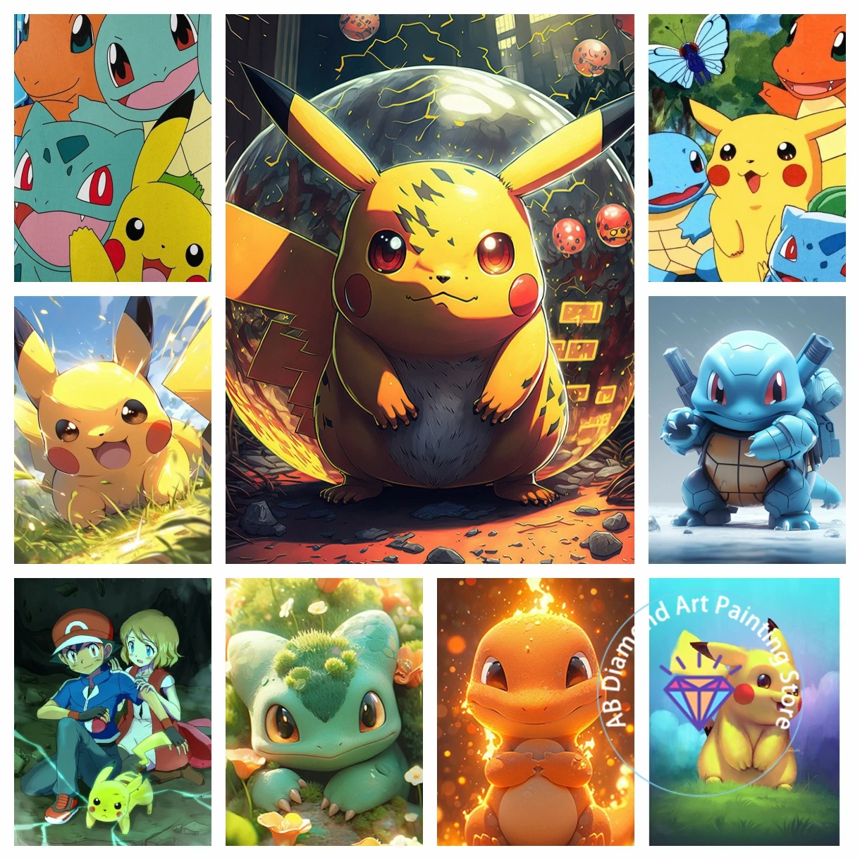 Cartoon Pikachu Squirtle Anime Diamond Drawing Kit 5D DIY Diamond Embroidery Cross Handmade Art Exquisite Gift Home Decoration