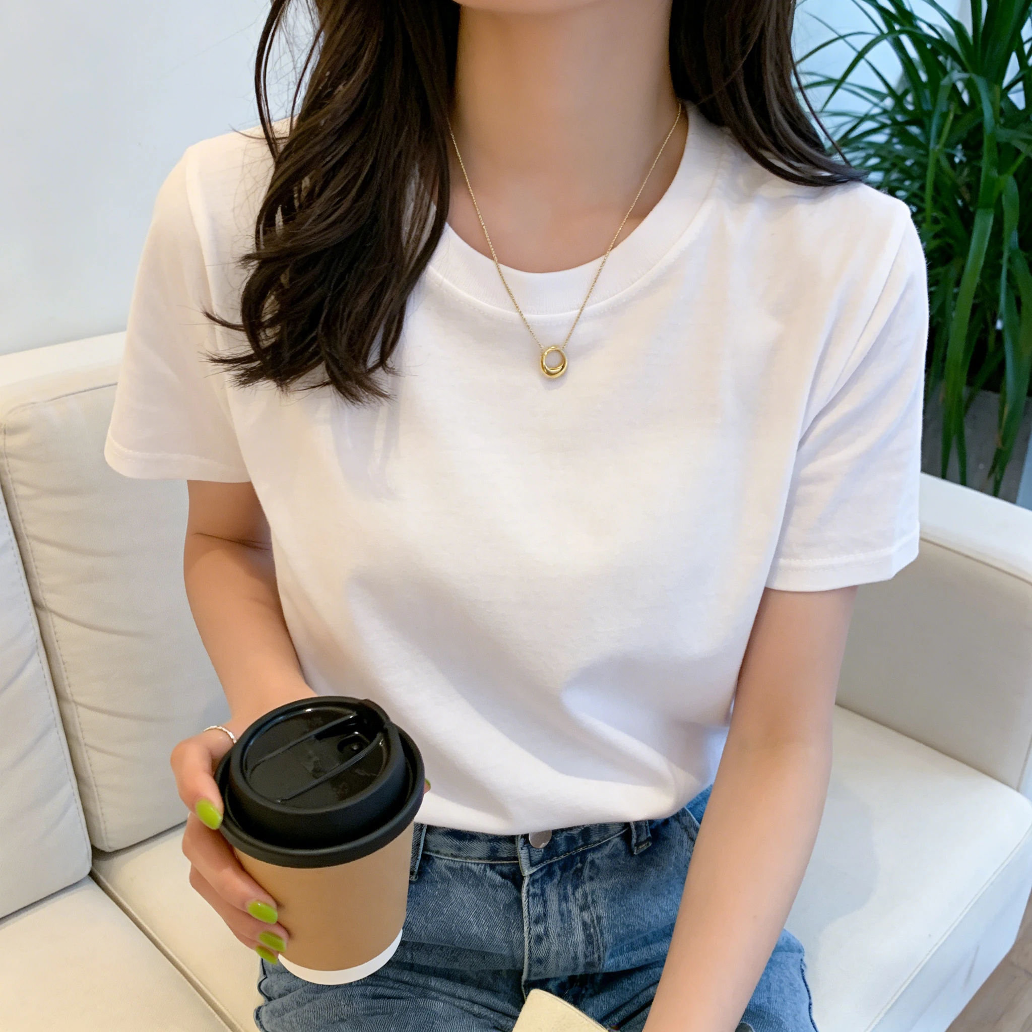 2026 Summer Men Women Solid Color Blank Cotton T-shirt O-neck Short-Sleeve Couple Tee Tops Comfortable Casual Family Clothing