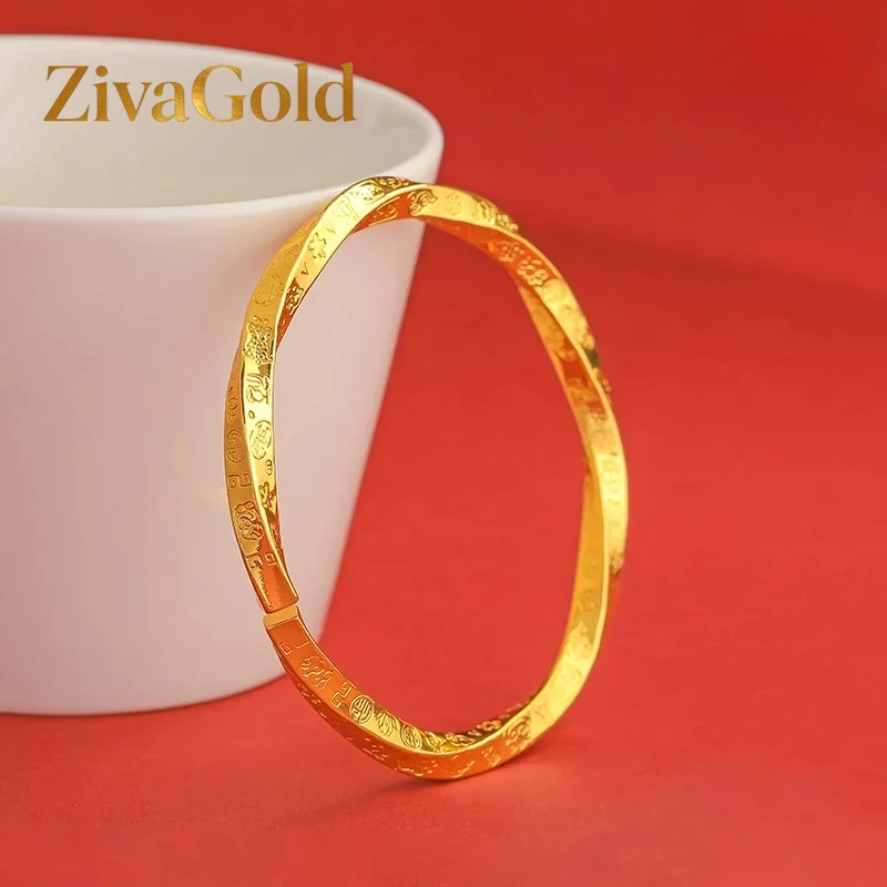 

ZivaGold Luxury 24K 9999 Pure Gold real gold Women's Quartet Jiyan Bracelet Solid Turn Gan Kun Open Bracelet