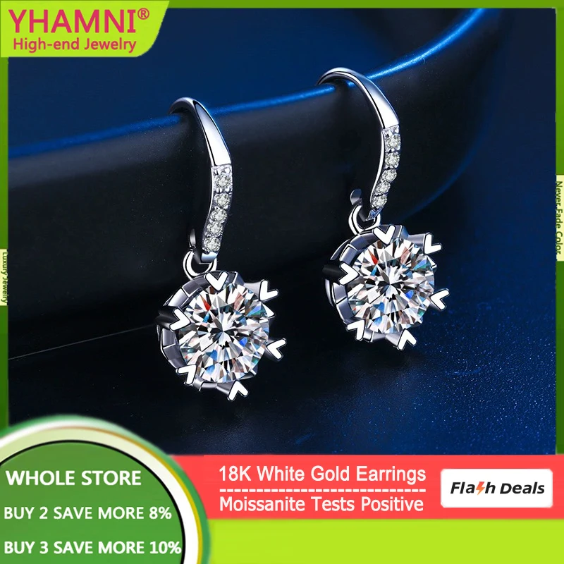 YHAMNI-pendientes de oro blanco de 18K para hombre y mujer, aretes de diamante de moissanita Real de 5mm, accesorios de boda, joyería fina