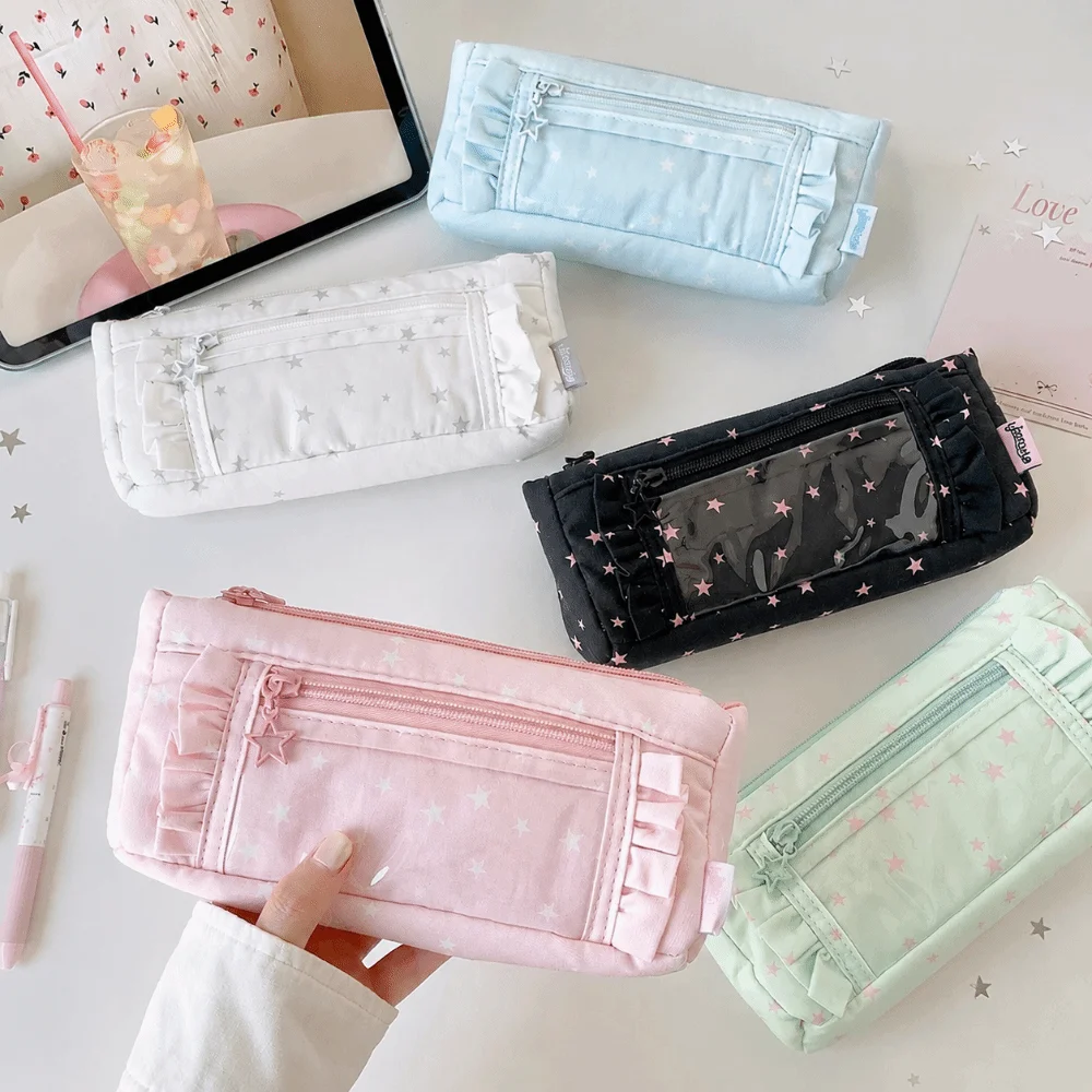 Transparent window Pencil Case Large Capacity Badge Display Pen Bag Storage multi-functional Stationery Storage Pouch