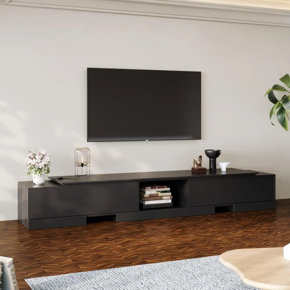 Deformable TV Console with 2 Drawers, Modern Extendable TV Stand in Stretch of 63