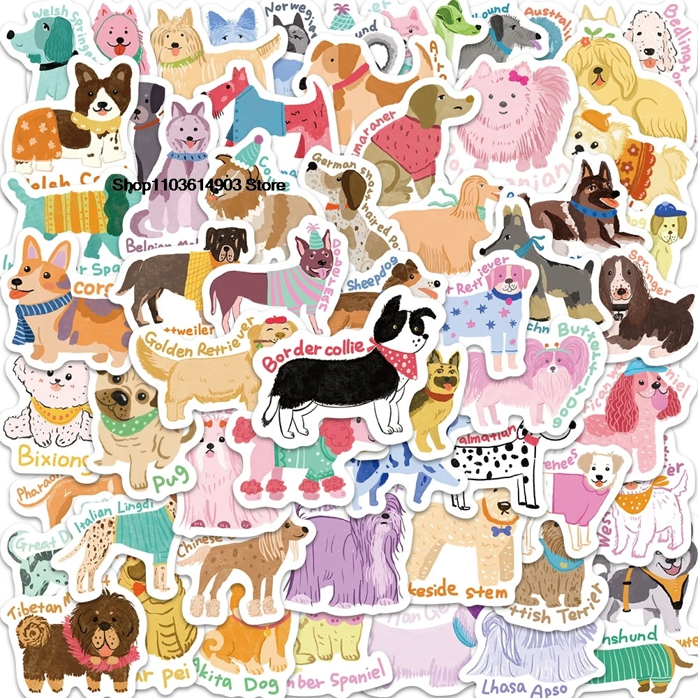 100PCS Cute cartoon animal dog stickers Creative Decoration Mobile Phone Laptop Computer water bottle Skateboard Sticker