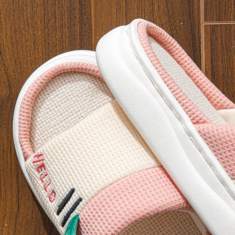 New Style Linen Slippers for Women Indoor Home Four Seasons Couples Non Slip Breathable Comfortable Floor House Slippers view 4