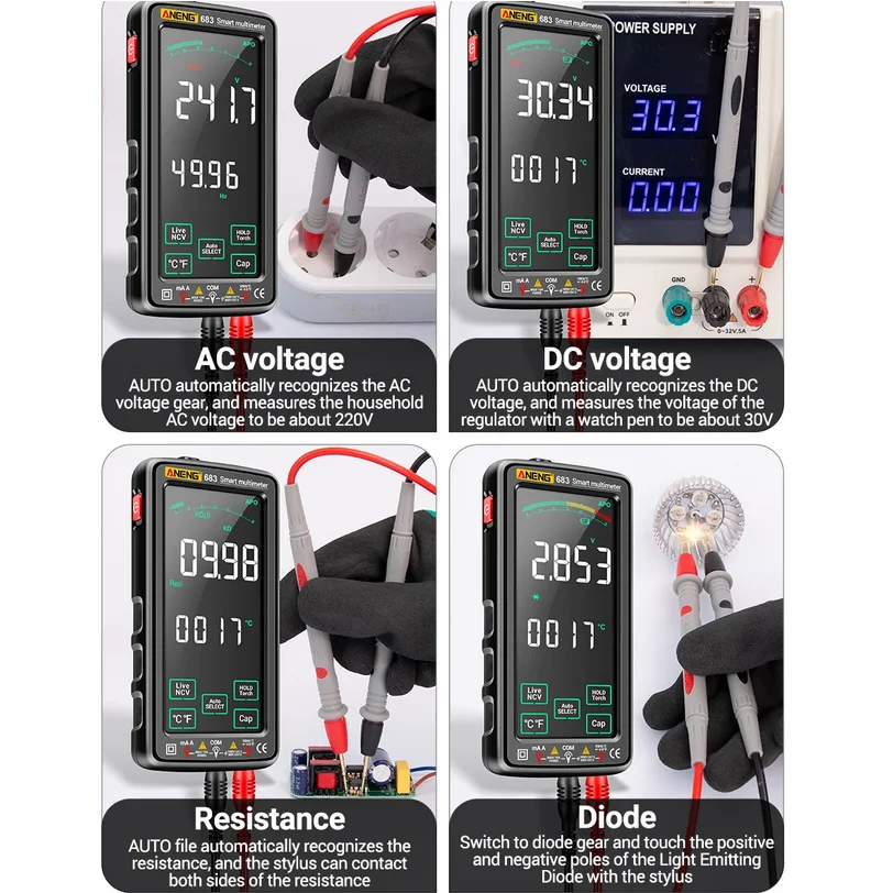 Aneng 683 pro multímetro digital de alta qualidade toque 6000 contagens recarregável dc testador de tensão medidor de corrente ohm ferramenta de