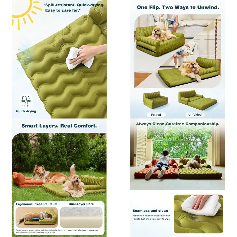 

Складная ортопедическая кровать для собак с охлаждающей тканью и съемным чехлом, зеленая, 30x40x16