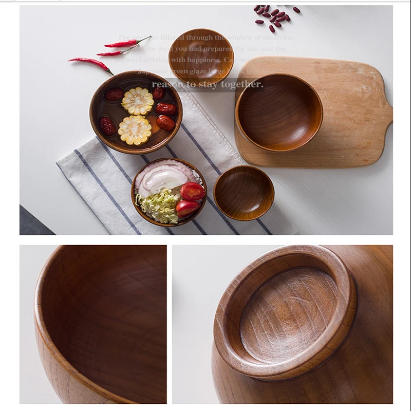 Wooden Bowl Japanese Style Wood Rice Soup Bowl Salad Bowl Food Container Large Small Bowl for Kids Tableware Wooden Utensils