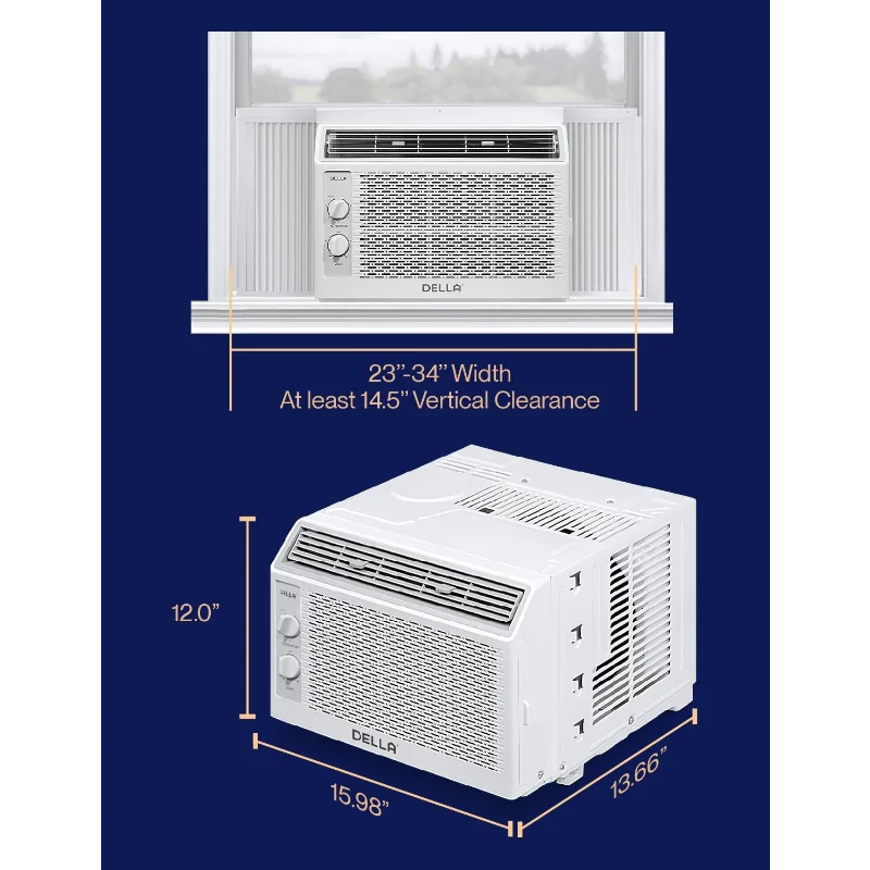 DELLA Window Air Conditioner, Reusable Filter, Easy Install Kit, 5000 BTU Cools Up To 150 Sq. Ft, Energy Saving AC Unit
