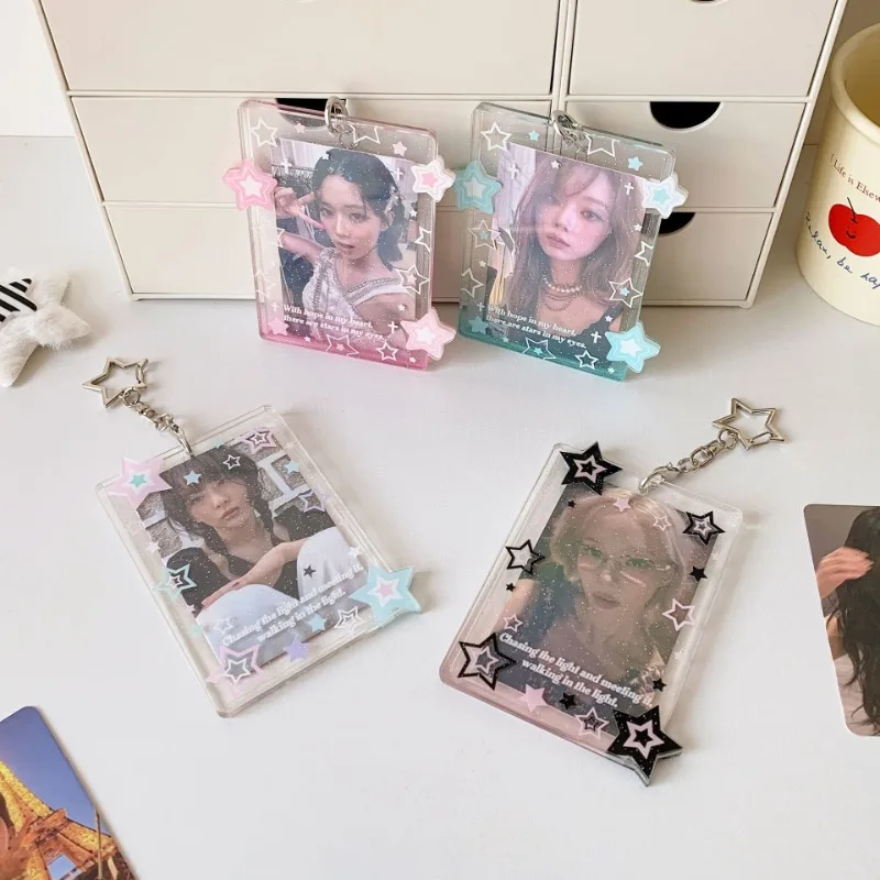 3 Inch Sweet American Kpop Photocard Holder Key Ring Portable Fashion Star Displaying Cover Case Student ID Bus Card Protector