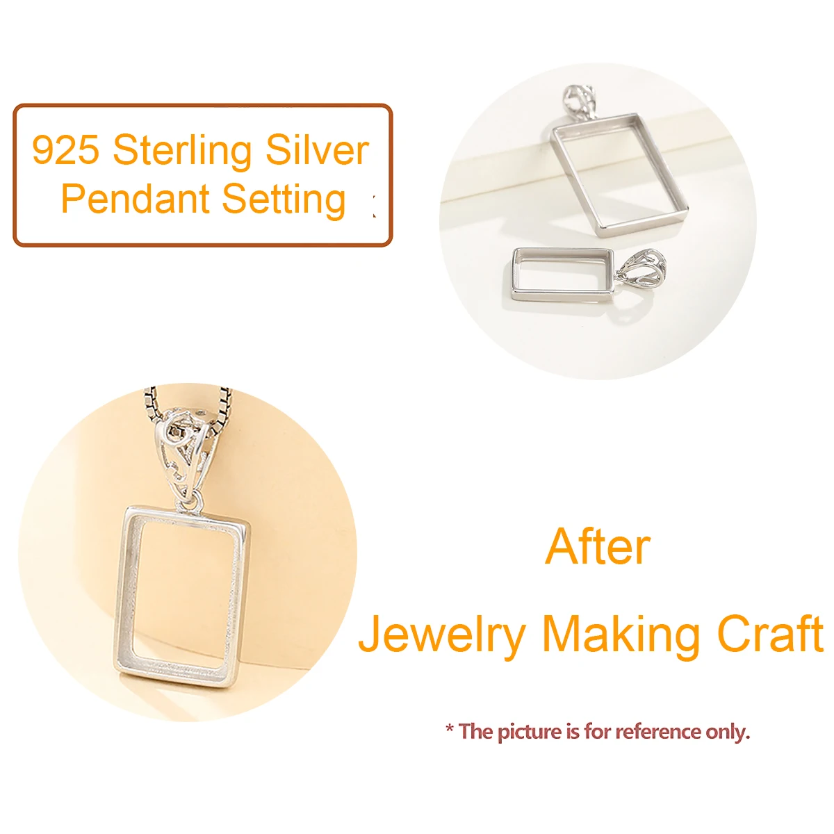 925 Sterling Silver DIY Pendant Charm Tray Cameo Base Settings fit Rectangle Cabochon beads DIY Pendant Jewelry Necklace Making