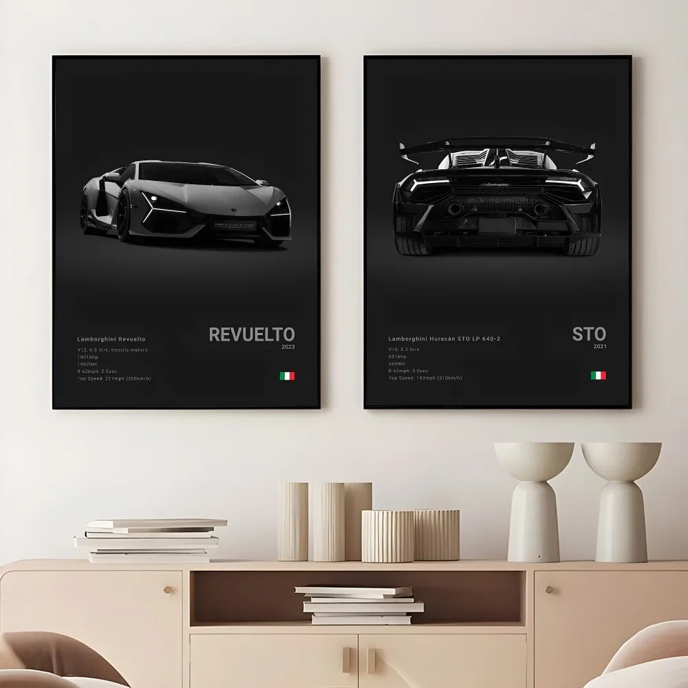 Black L-Lamborghini SESTO ELEMENTO SVJ REVUELTO Poster Sticky Wall Art Printing Waterproof Home Living Bed Room Bar Aesthetic De