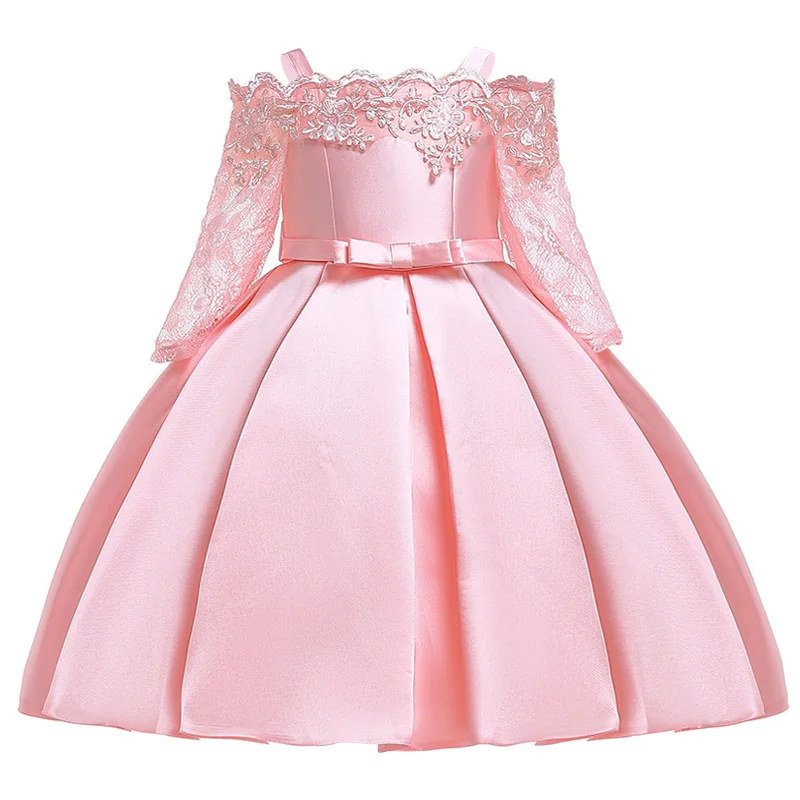 Flower Girl Dress Children\'s Clothing Kids Elegant Lace Hollow Shoulderless Clothes Child Party Costumes Baby Costume 8 10 Years