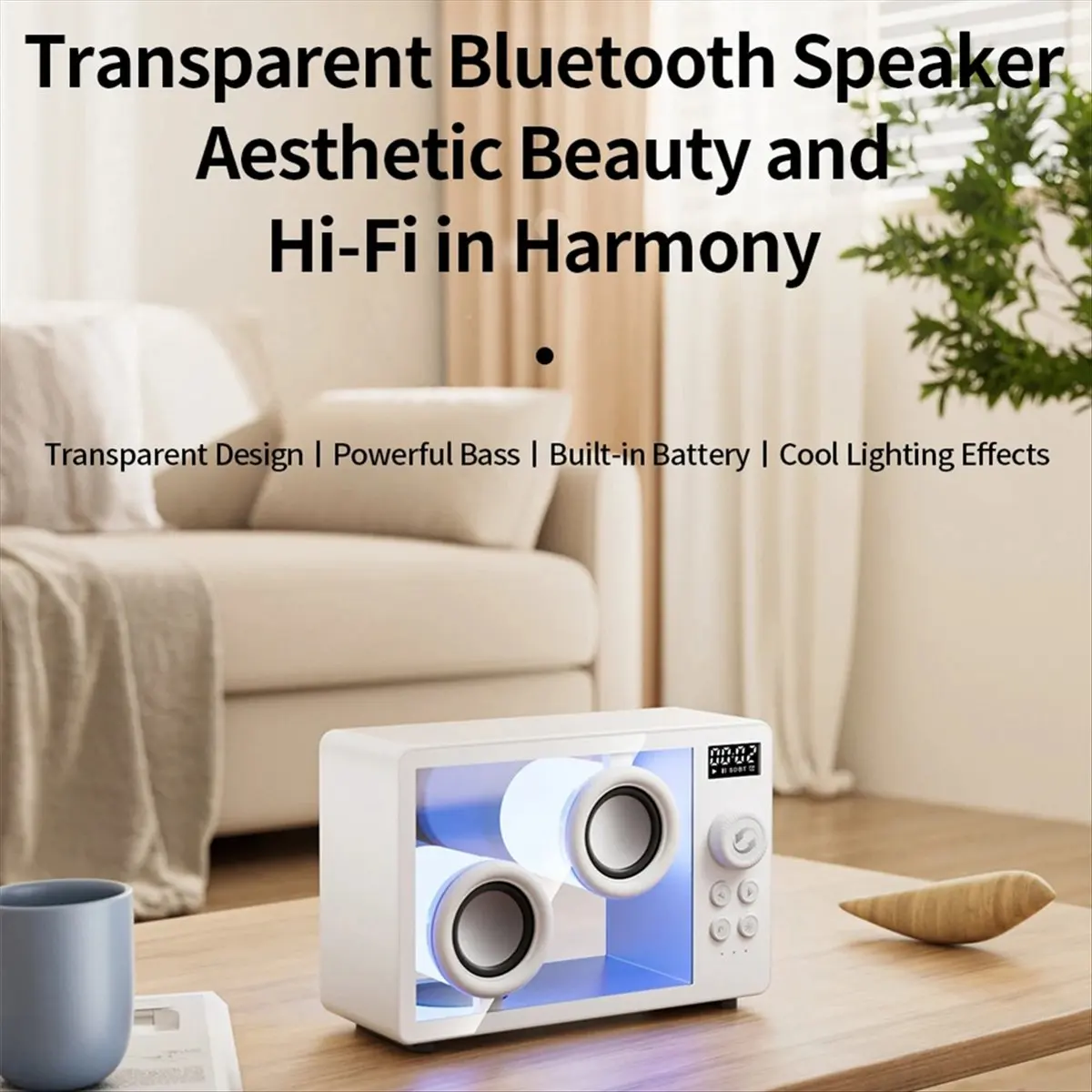 BEST CHOICE）Portable Transparent Bluetooth Speaker Wireless Hifi Sound Music Box Soundbar with Colorful Atmosphere Light