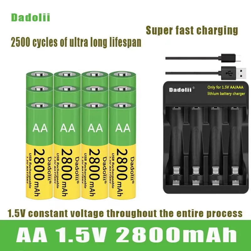 Dadolii New AA  rechargeable Li ion battery 1.5V AA 2800mah / Li ion battery watch for toys MP3 player thermometer keyboard