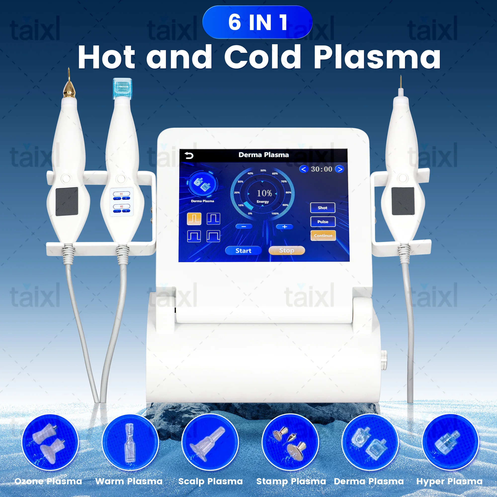

2025 Newest 6 in 1 Hot and Cold Plasma Machine Hyper Fibroblast Plasma Jet Plasma Machine for Removal Spots Wrinkles Face Llift